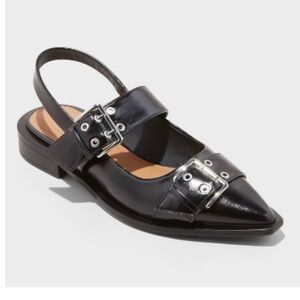 WILD FABLE Women's Peyton Double Buckle Slingback Flats black size 6.5